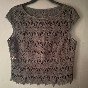 Vintage 40s Black Crochet Cap Sleeve Blouse Made in Korea Size Medium 4/6